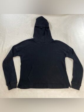 Roots Ribbed Knit Black Hoodie Kangaroo Pouch Size XSmall